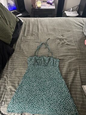 Green Floral Sundress with Spaghetti Straps